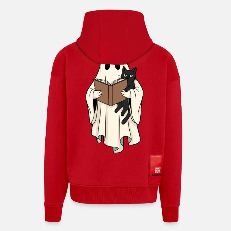 Lesender Geist mit Katze im Buch - Zip Hoodie - made by SPREAD - Rot