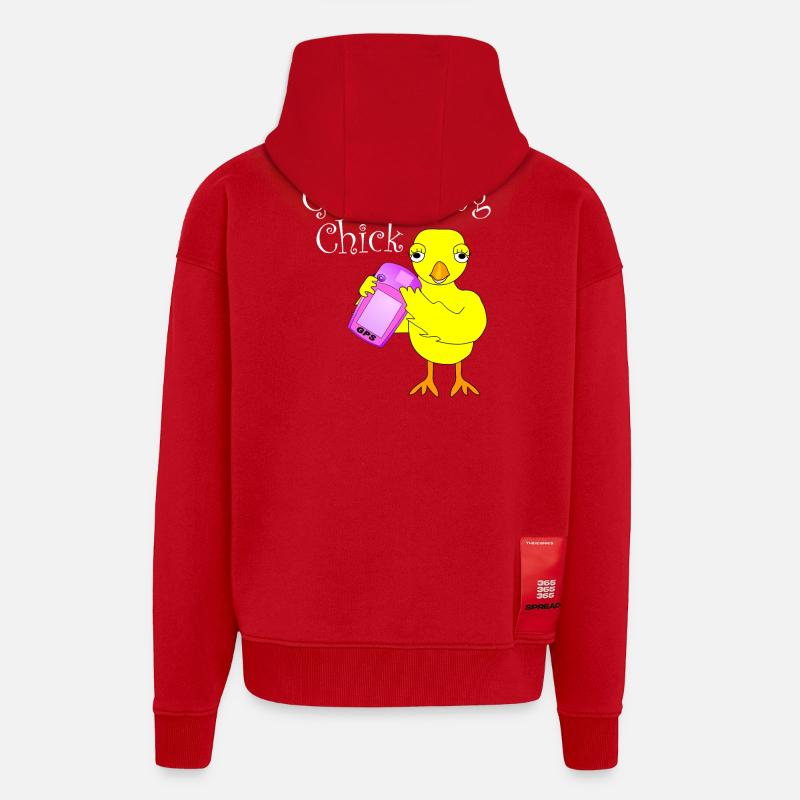 Géocaching Chick Texte blanc - Veste à capuche bio épaisse oversize fabriqué en UE - rouge