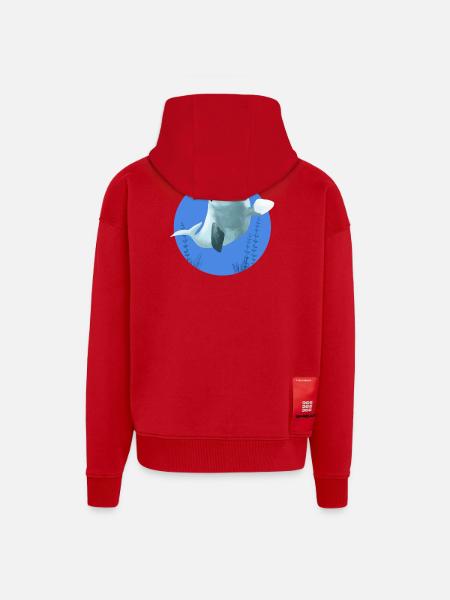 Beluga cheerful in blue circle - Zip Hoodie - made by SPREAD - red