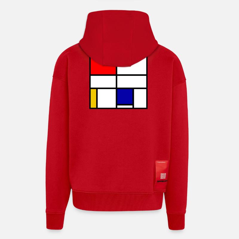 Mondrian 3 - Veste à capuche bio épaisse oversize fabriqué en UE - rouge