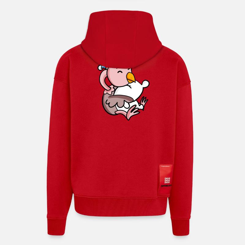 Bébé autruche - Veste à capuche bio épaisse oversize fabriqué en UE - rouge