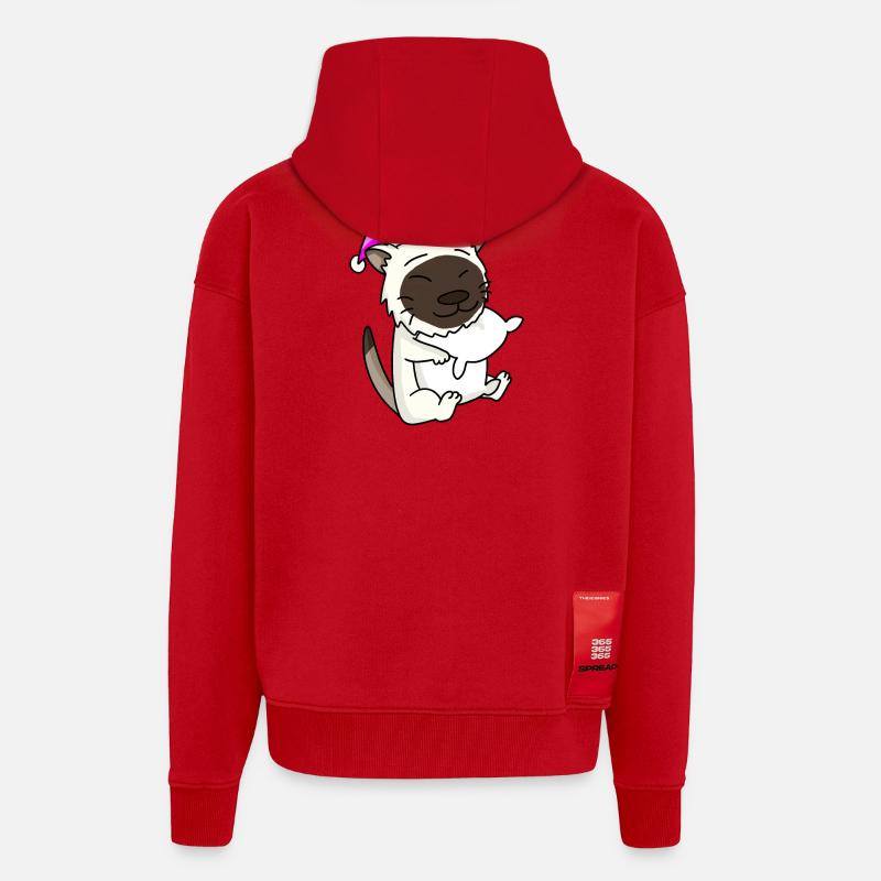 Chat race de chat Birmanie - Veste à capuche bio épaisse oversize fabriqué en UE - rouge