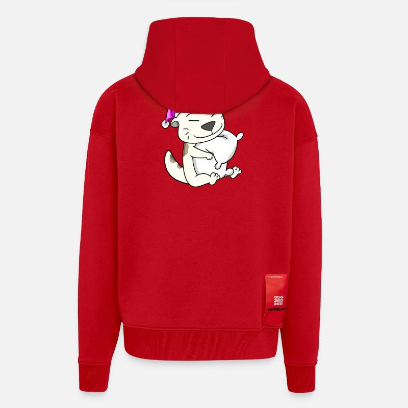 Chat race devon rex - Veste à capuche bio épaisse oversize fabriqué en UE - rouge