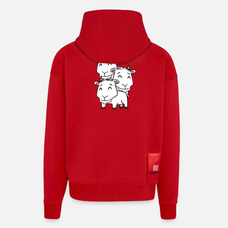 Chèvres mignonnes - Chèvre - Veste à capuche bio épaisse oversize fabriqué en UE - rouge