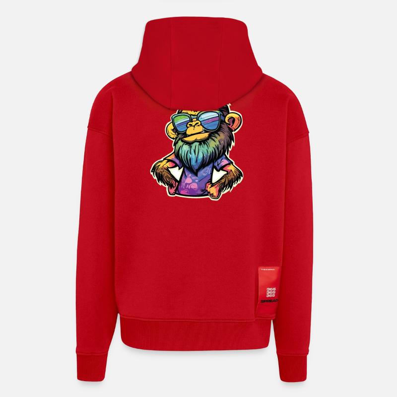Singe Funky - Veste à capuche bio épaisse oversize fabriqué en UE - rouge