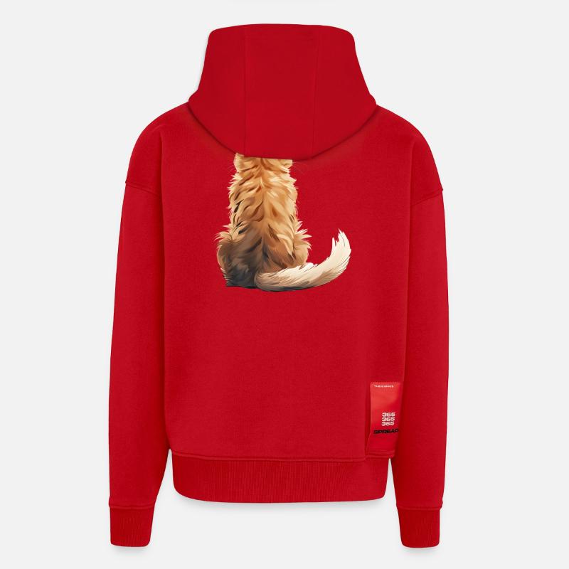 Chat Manx - Veste à capuche bio épaisse oversize fabriqué en UE - rouge