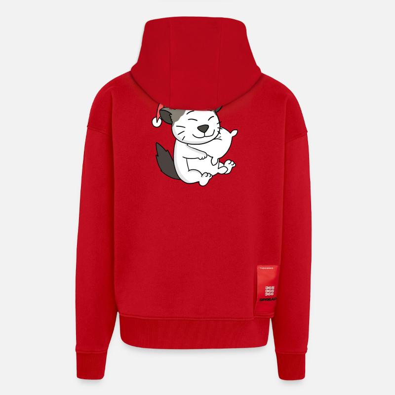 Chat Mignon Ragdoll Fatigué Noël - Veste à capuche bio épaisse oversize fabriqué en UE - rouge