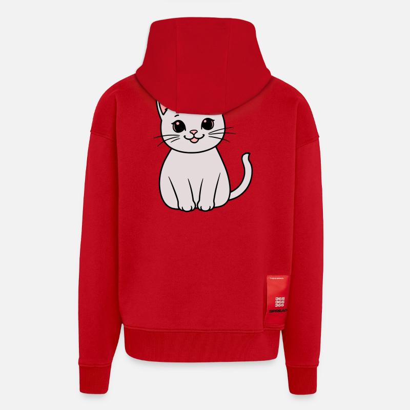 chaton gris - Veste à capuche bio épaisse oversize fabriqué en UE - rouge
