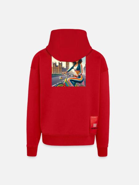 Rainbow Ride London Vibe - Veste à capuche bio épaisse oversize fabriqué en UE - rouge