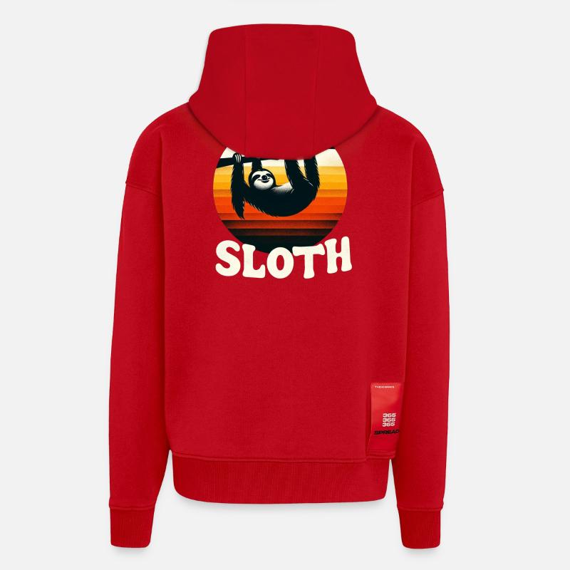 Paresseuse du coucher de soleil - Veste à capuche bio épaisse oversize fabriqué en UE - rouge
