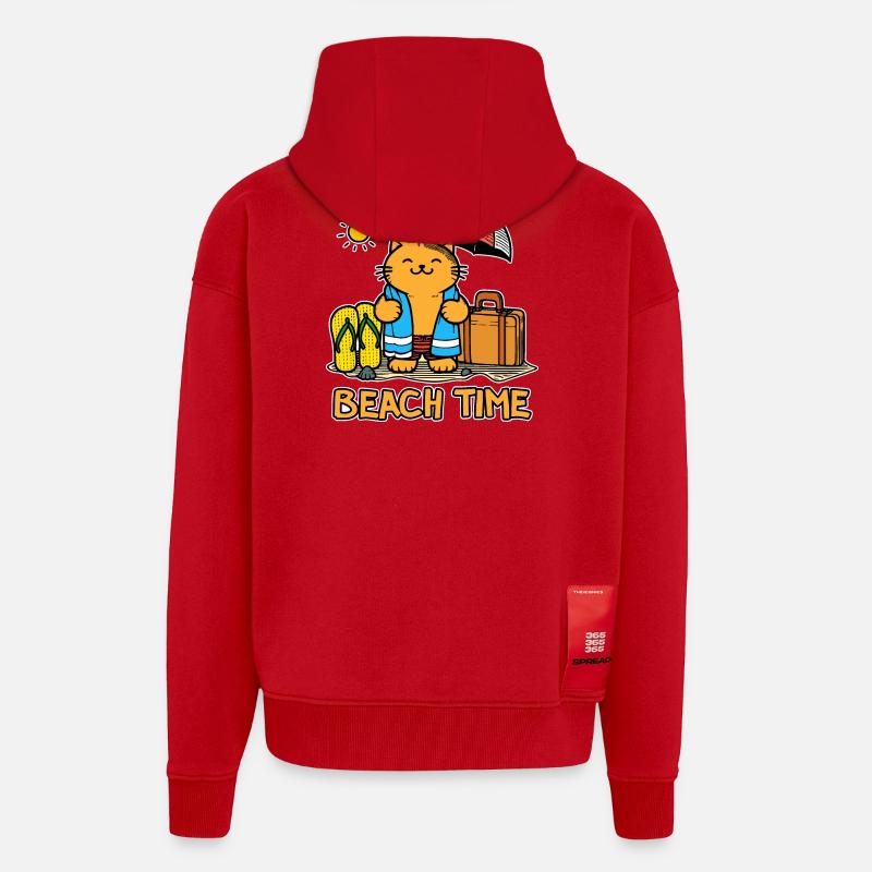 Temps de plage 1 - Veste à capuche bio épaisse oversize fabriqué en UE - rouge