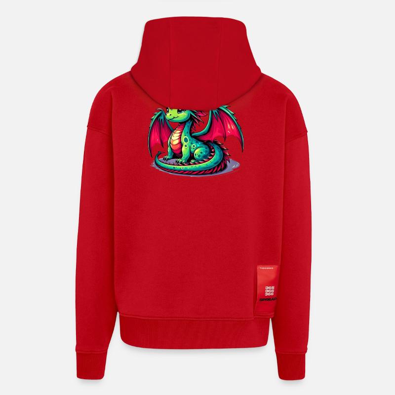 Dragon - Veste à capuche bio épaisse oversize fabriqué en UE - rouge