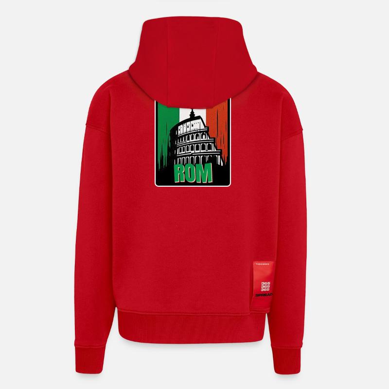 La Rome éternelle - Veste à capuche bio épaisse oversize fabriqué en UE - rouge