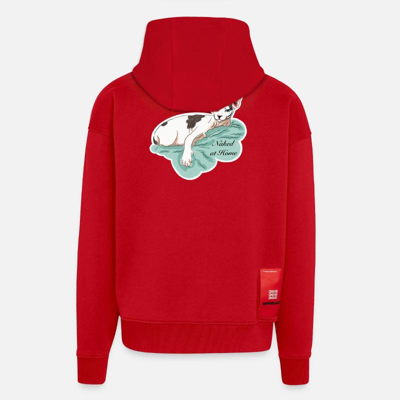 Sphynx nu à la maison - Veste à capuche bio épaisse oversize fabriqué en UE - rouge