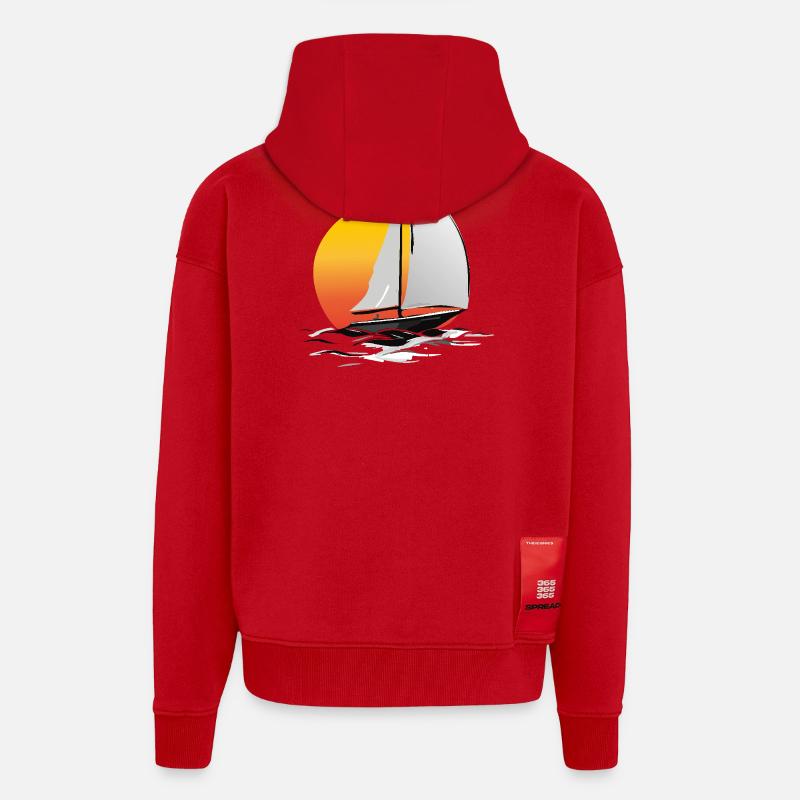 Marin avec soleil - Veste à capuche bio épaisse oversize fabriqué en UE - rouge