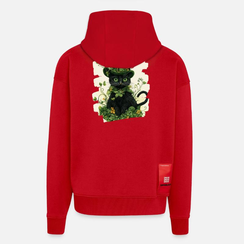 Chat de la Saint-Patrick - Veste à capuche bio épaisse oversize fabriqué en UE - rouge