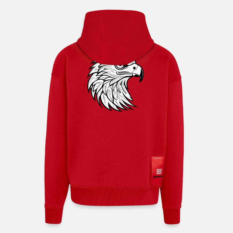 Conception stylisée de tête d’aigle - Veste à capuche bio épaisse oversize fabriqué en UE - rouge