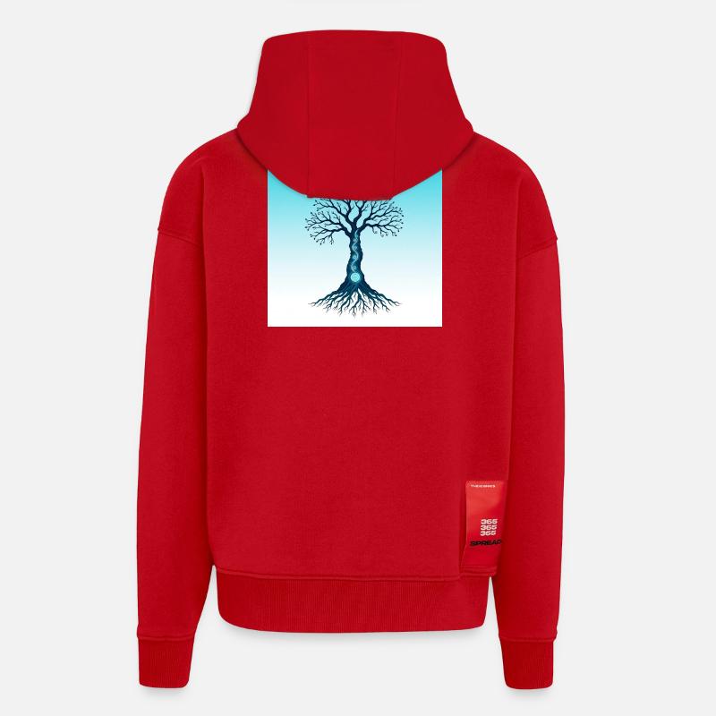 Spiritual Tree - Veste à capuche bio épaisse oversize fabriqué en UE - rouge