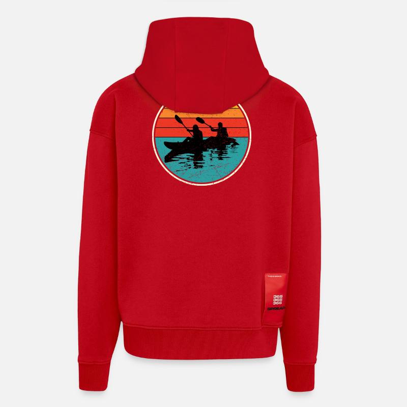 Sunset Kayak Duo Circle - Veste à capuche bio épaisse oversize fabriqué en UE - rouge
