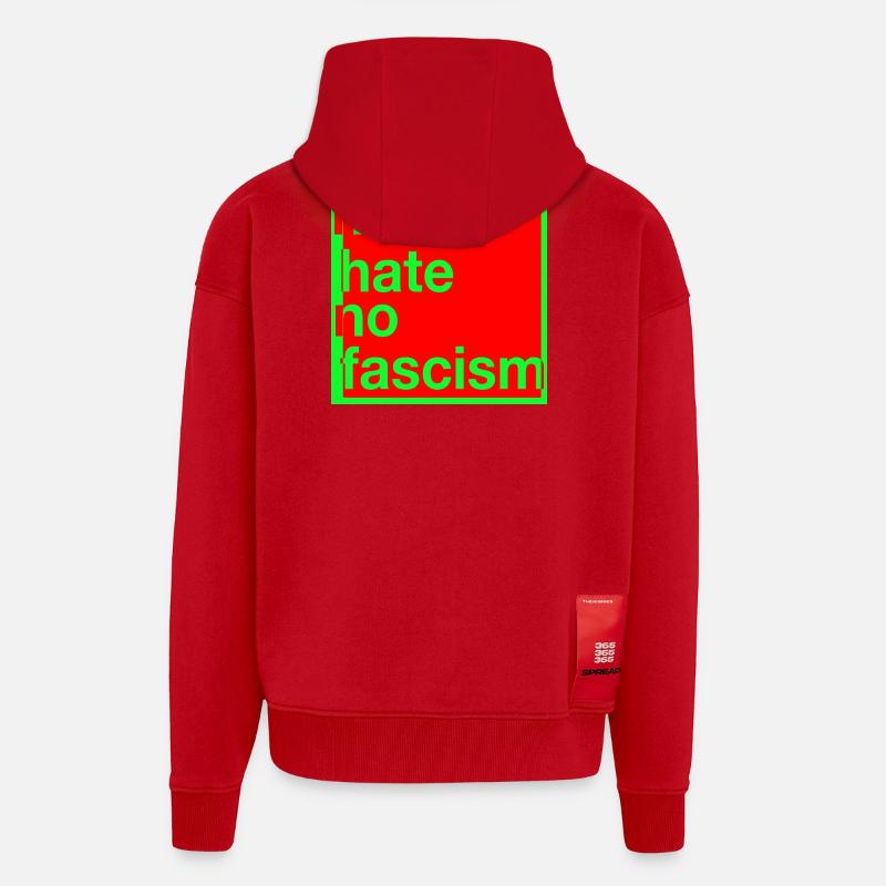 Pas de haine, pas de fascisme - Veste à capuche bio épaisse oversize fabriqué en UE - rouge