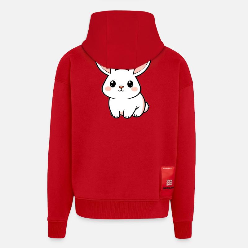 Lapin blanc - Veste à capuche bio épaisse oversize fabriqué en UE - rouge