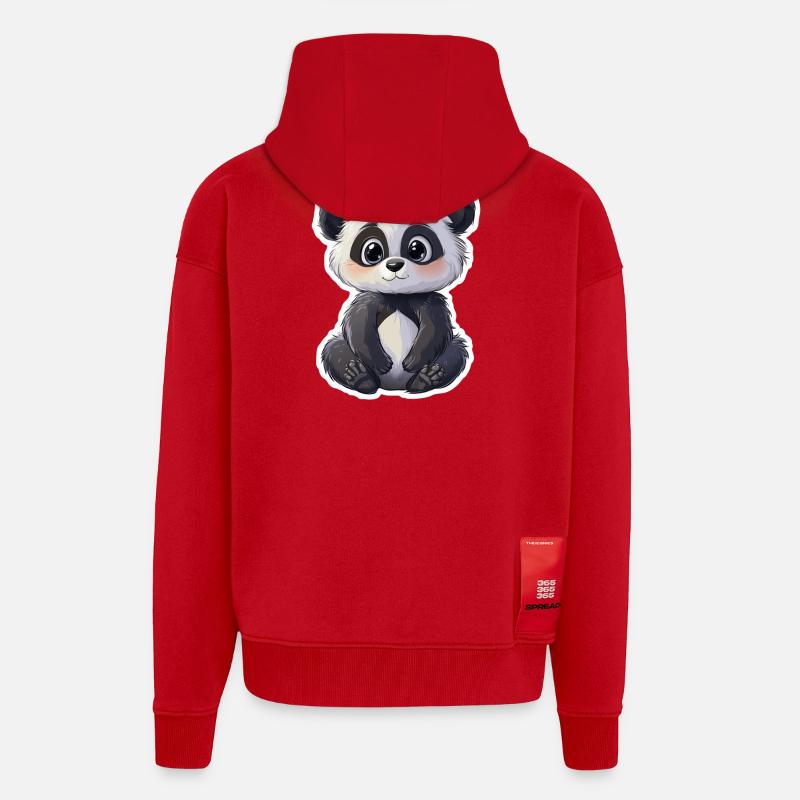 Ours panda mignon - Veste à capuche bio épaisse oversize fabriqué en UE - rouge