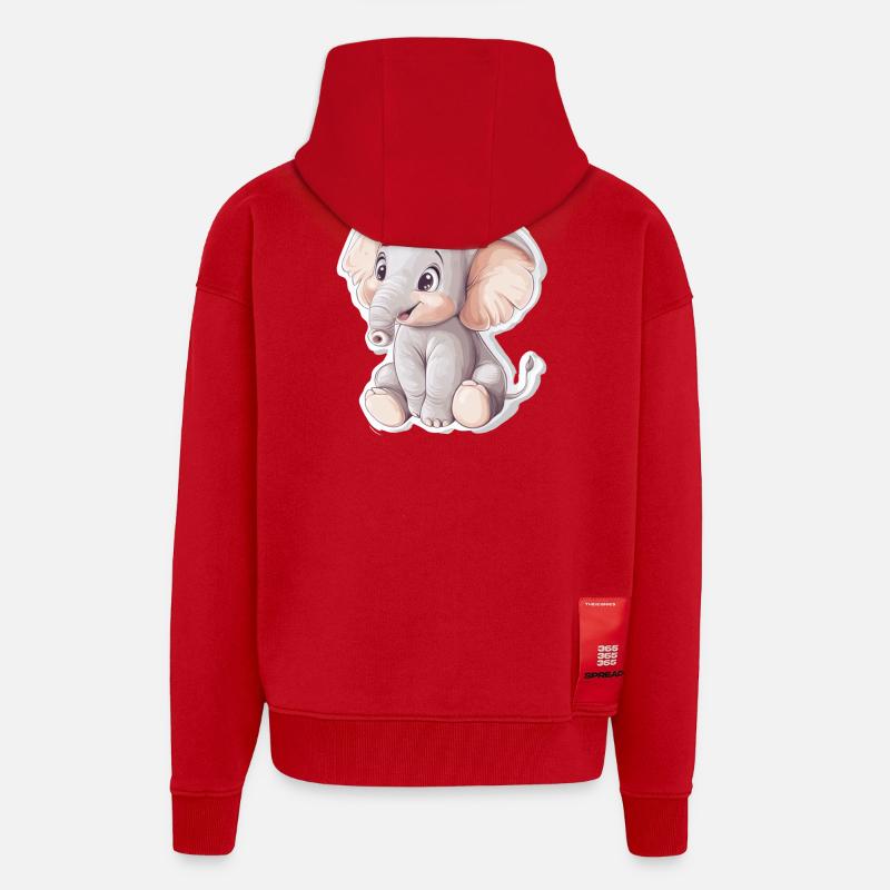 Éléphant - Veste à capuche bio épaisse oversize fabriqué en UE - rouge