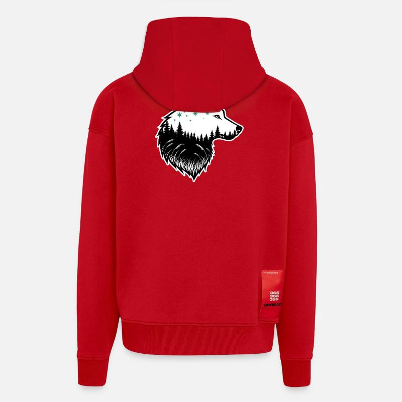 Wolf Silhouette Nachtwald Design - Zip Hoodie - made by SPREAD - Rot