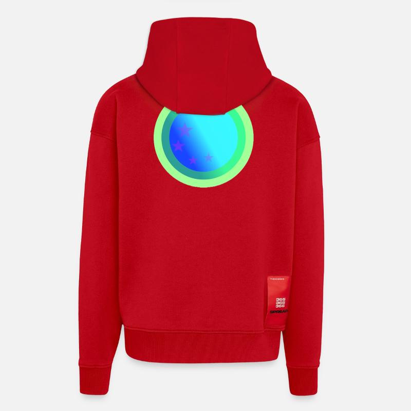 Conception de constellations bleues célestes - Veste à capuche bio épaisse oversize fabriqué en UE - rouge