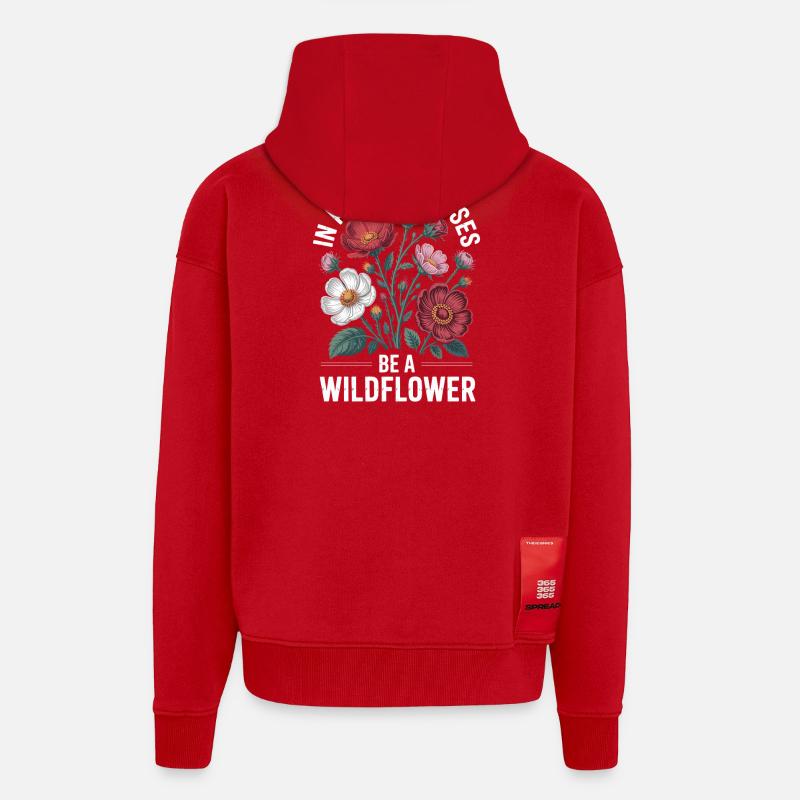 Conception de fleurs sauvages - Veste à capuche bio épaisse oversize fabriqué en UE - rouge