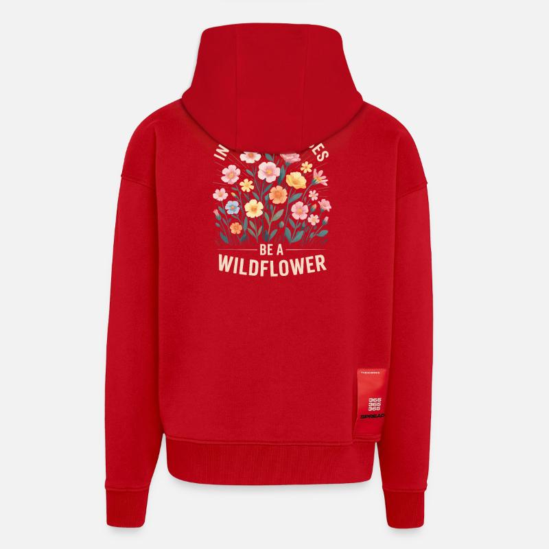 Fleurs sauvages dans le champ - Veste à capuche bio épaisse oversize fabriqué en UE - rouge