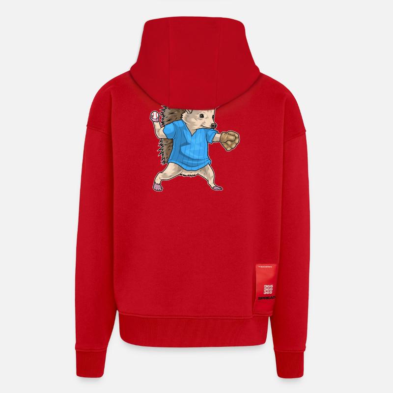Hérisson Baseball Gant de Baseball - Veste à capuche bio épaisse oversize fabriqué en UE - rouge
