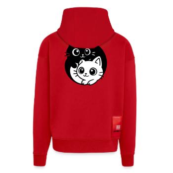 Ying Yang Kawaii Chats Icône - Veste à capuche bio épaisse oversize fabriqué en UE - rouge - Dos