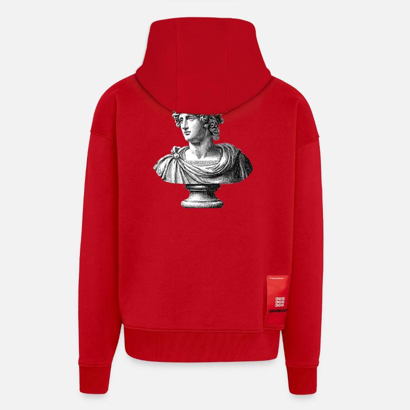 Buste antique Hermès - Gravure classique - Veste à capuche bio épaisse oversize fabriqué en UE - rouge