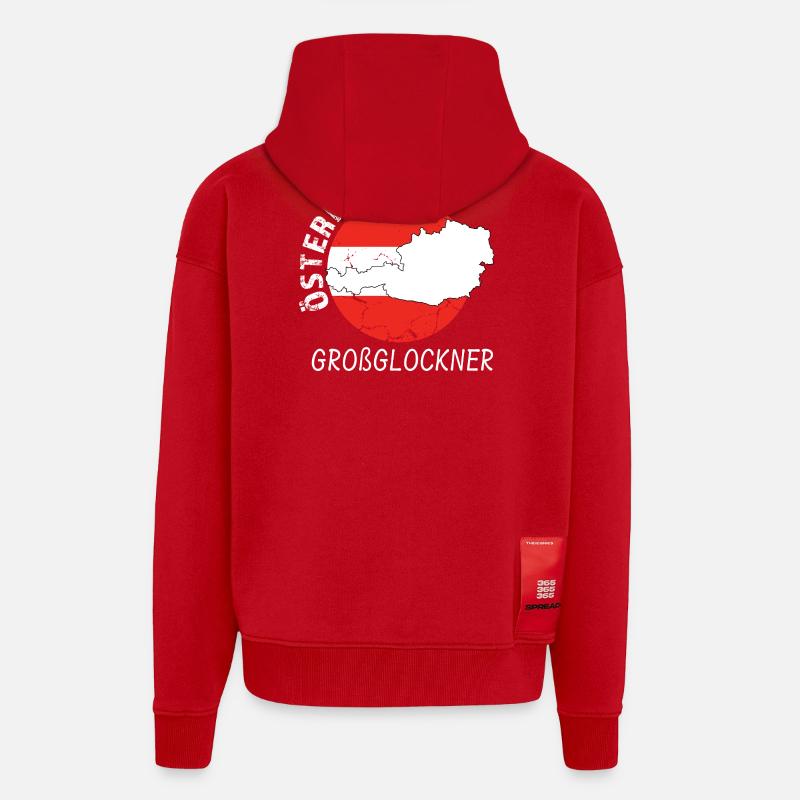 Großglockner - Veste à capuche bio épaisse oversize fabriqué en UE - rouge