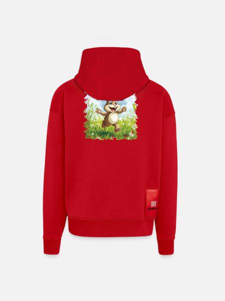 Cheerful bunny in spring meadow - Zip Hoodie - made by SPREAD - red