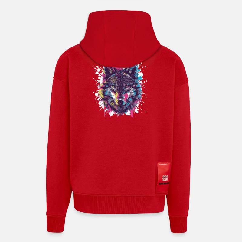 Wolf Tier Farbklecks - Zip Hoodie - made by SPREAD - Rot
