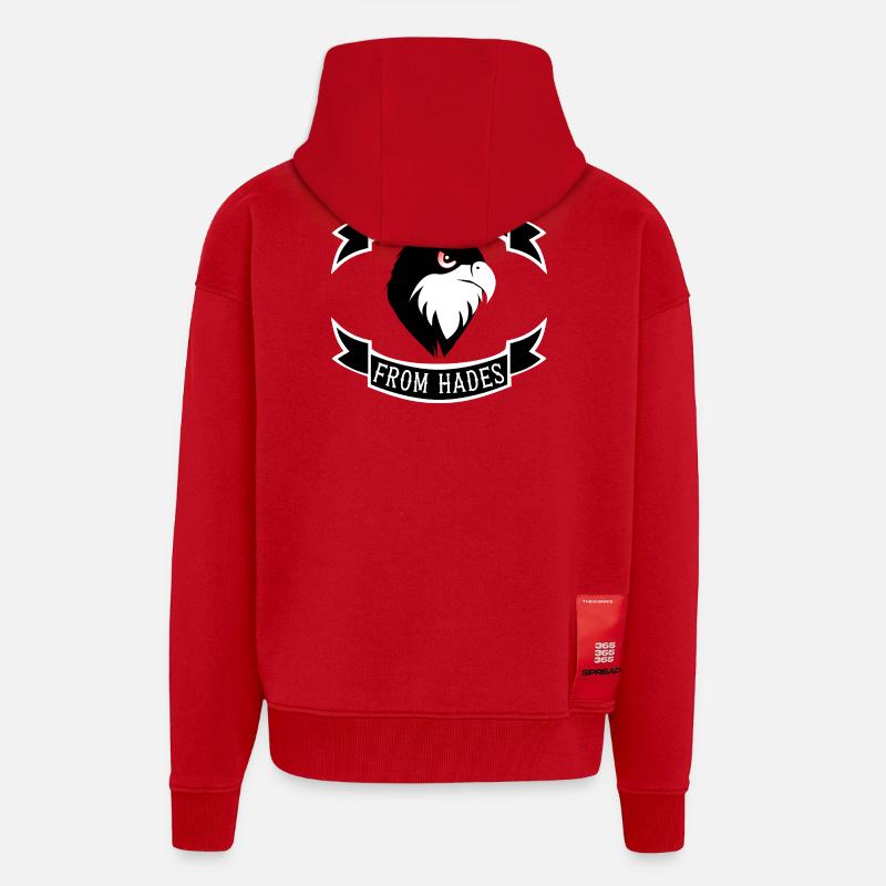 Écusson de l’épervier d’Hadès - Veste à capuche bio épaisse oversize fabriqué en UE - rouge