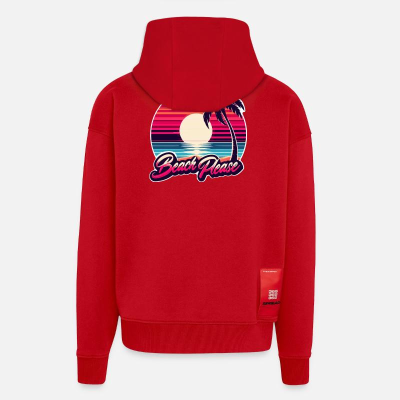 Coucher de soleil plage Beach Please - Veste à capuche bio épaisse oversize fabriqué en UE - rouge