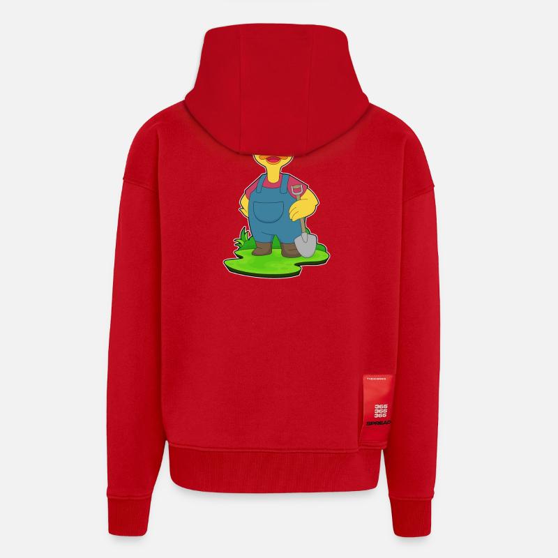 Pelle d’éleveur de canards - Veste à capuche bio épaisse oversize fabriqué en UE - rouge