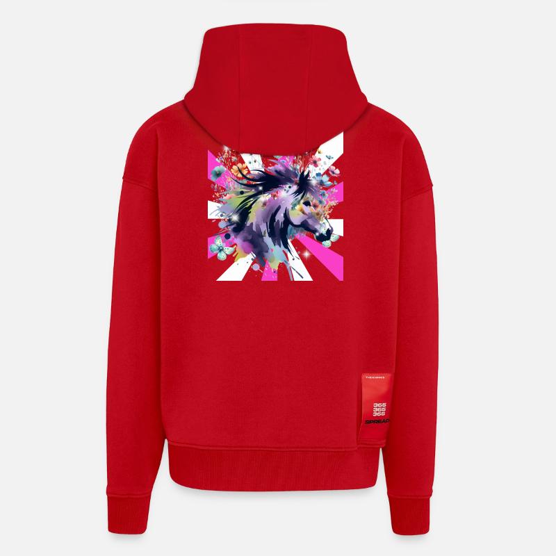Retro Pferd Pferde Mädchen 60er Blumen - Zip Hoodie - made by SPREAD - Rot