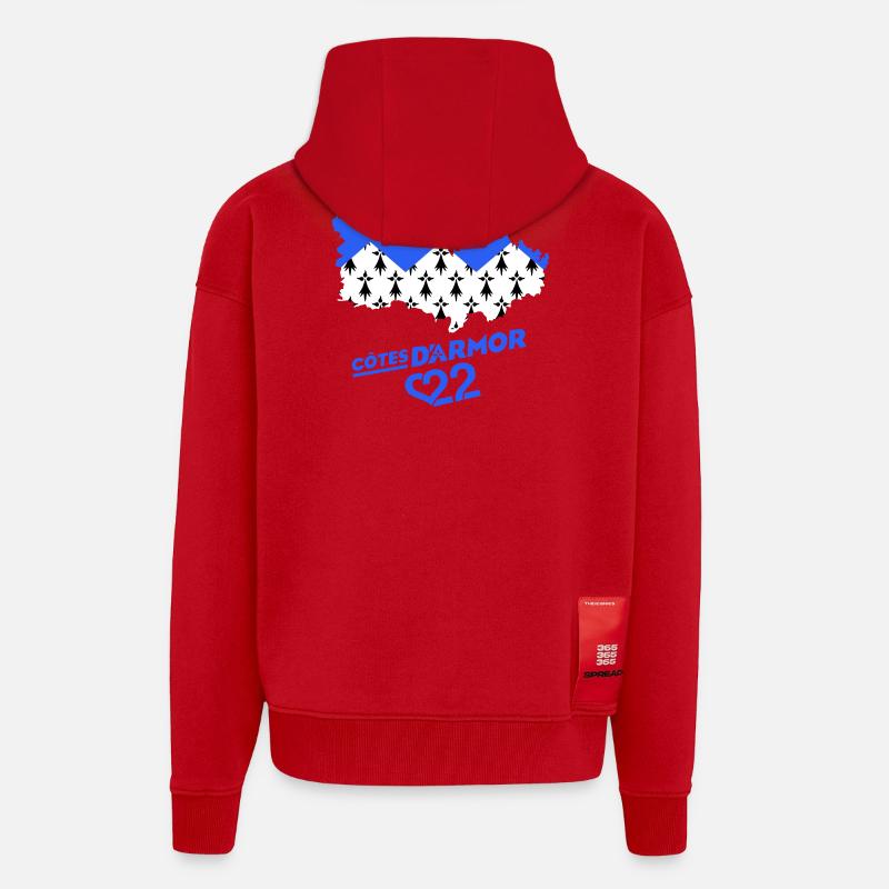 Cotes d'Armor 22  - Veste à capuche bio épaisse oversize fabriqué en UE - rouge
