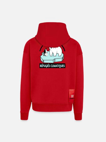 Réfugiés climatiques - Veste à capuche bio épaisse oversize fabriqué en UE - rouge