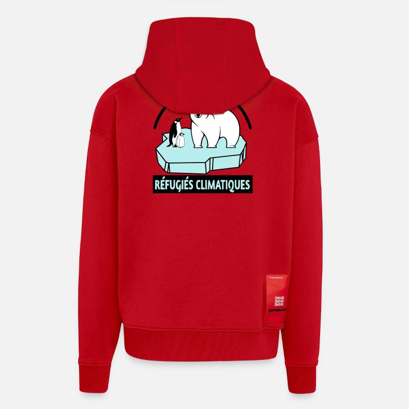 Réfugiés climatiques - Veste à capuche bio épaisse oversize fabriqué en UE - rouge