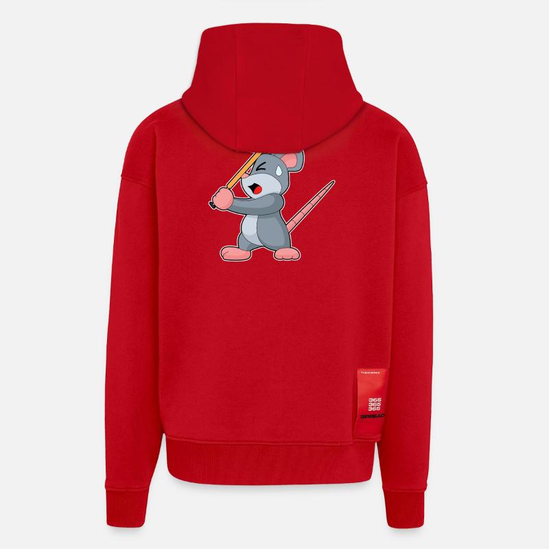 Souris Cricket Battes de cricket - Veste à capuche bio épaisse oversize fabriqué en UE - rouge