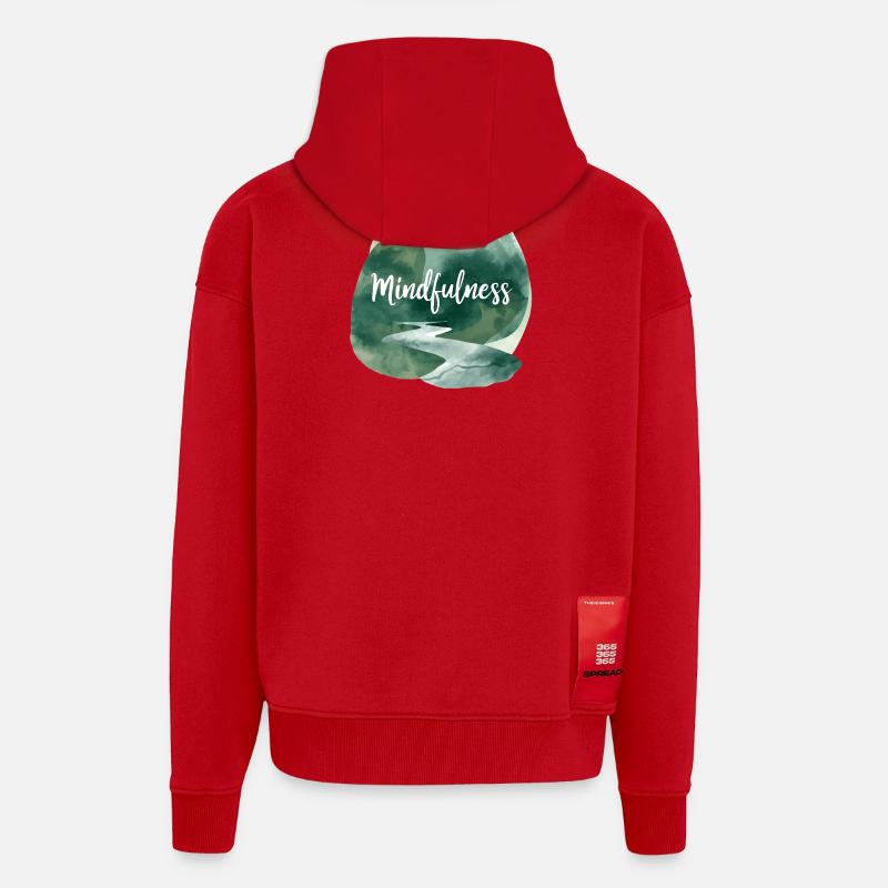Pleine conscience Nature Trail Illustration - Veste à capuche bio épaisse oversize fabriqué en UE - rouge