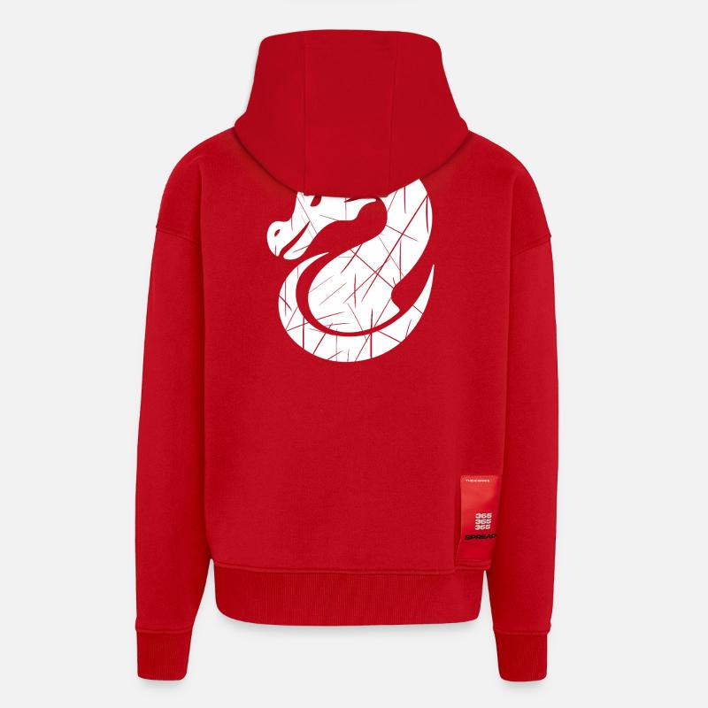 Silhouette de dragon blanc - Veste à capuche bio épaisse oversize fabriqué en UE - rouge