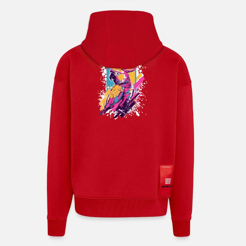 Neon Papagei Farbexplosion - Zip Hoodie - made by SPREAD - Rot