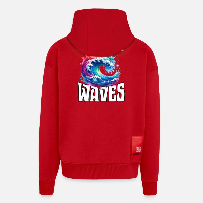 Le bonheur vient par vagues - Veste à capuche bio épaisse oversize fabriqué en UE - rouge
