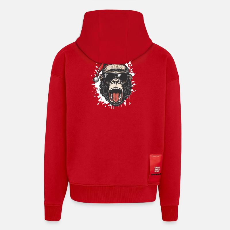 Gorille Noël drôle - Veste à capuche bio épaisse oversize fabriqué en UE - rouge